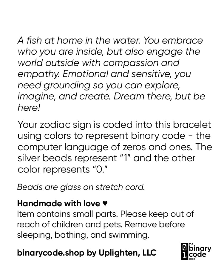 "pisces" Zodiac Binary Code Bracelet