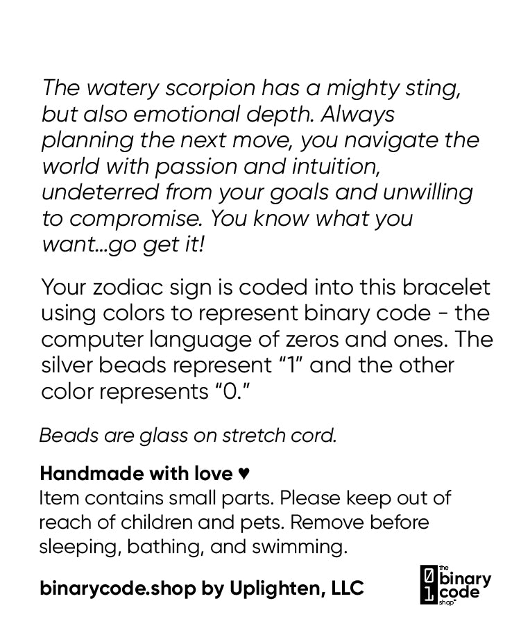 "scorpio" Zodiac Binary Code Bracelet