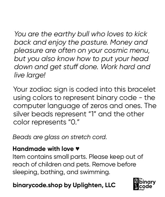 "taurus" Zodiac Binary Code Bracelet