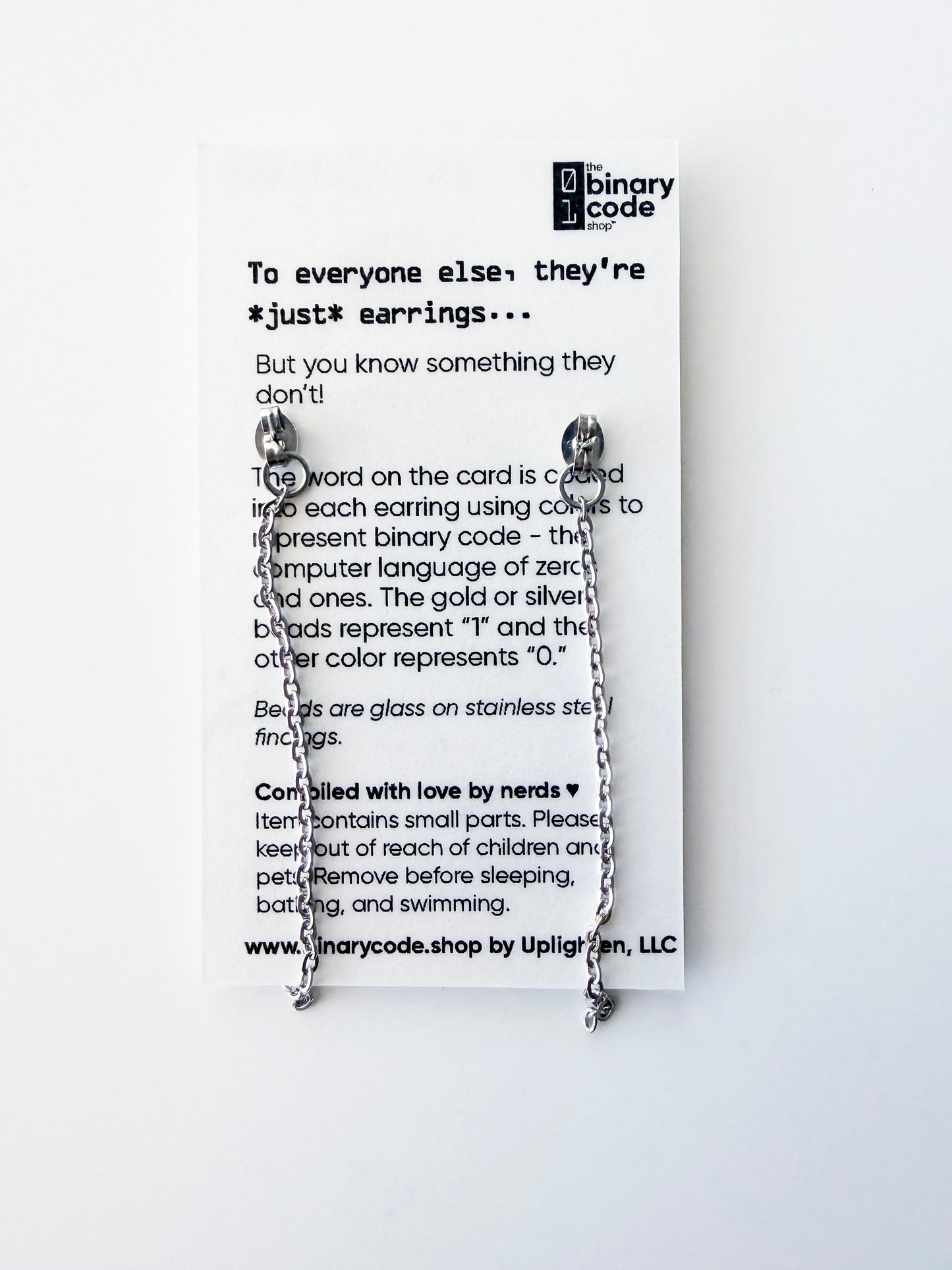 Binary Code "geek life" Earrings