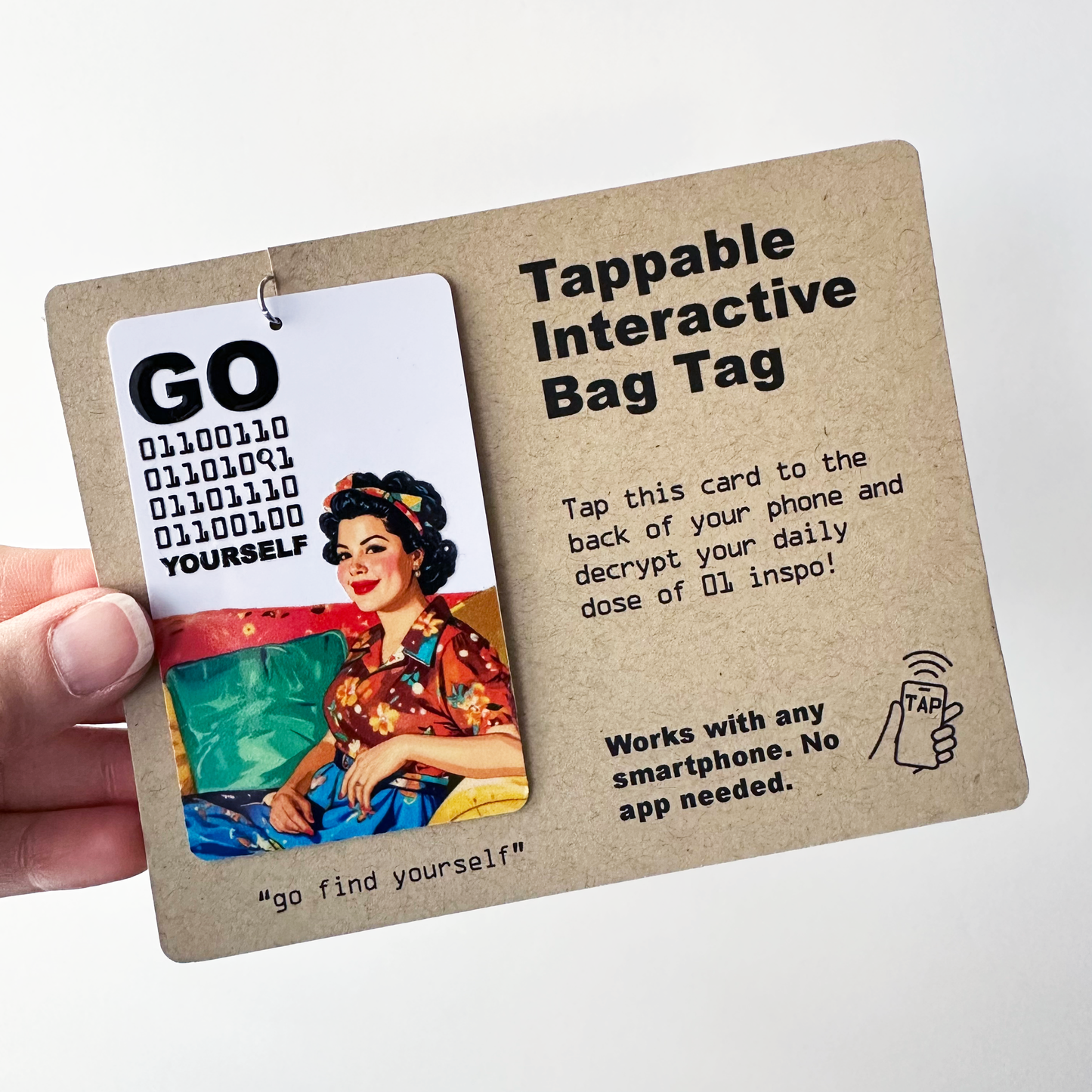 Tappable Interactive Binary Code Bag Tag