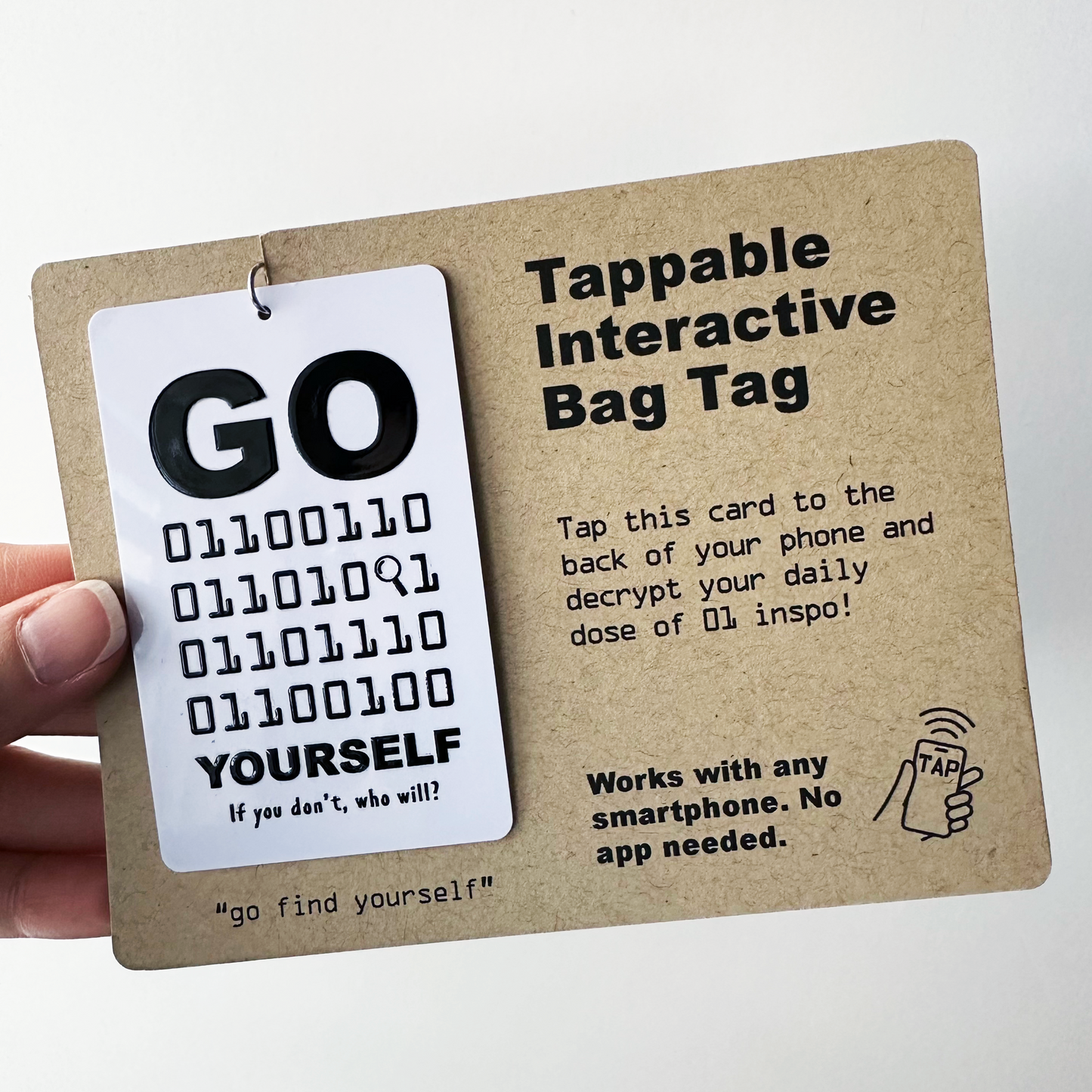 Tappable Interactive Binary Code Bag Tag