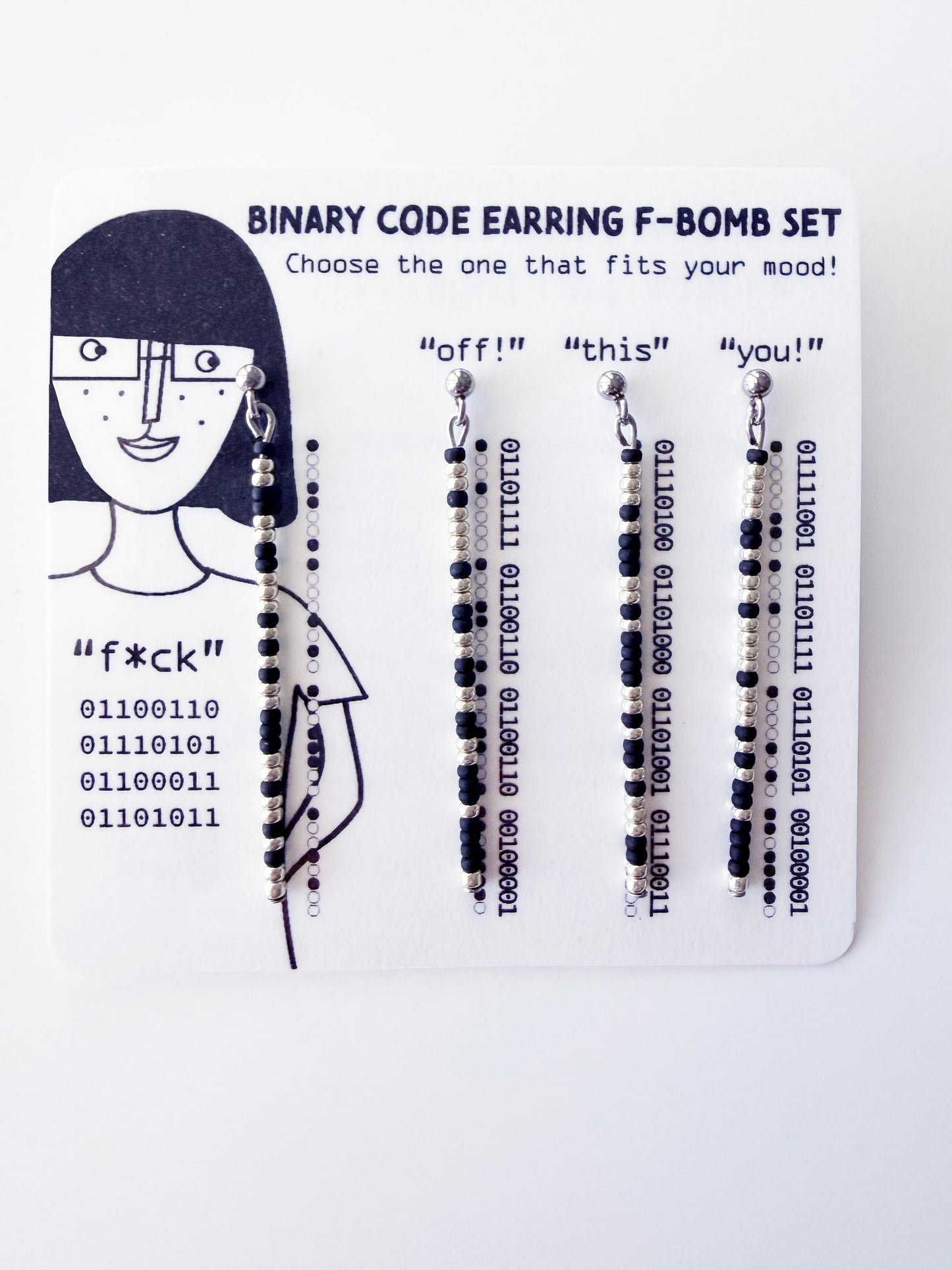 Binary Code F-Bomb Earring Set