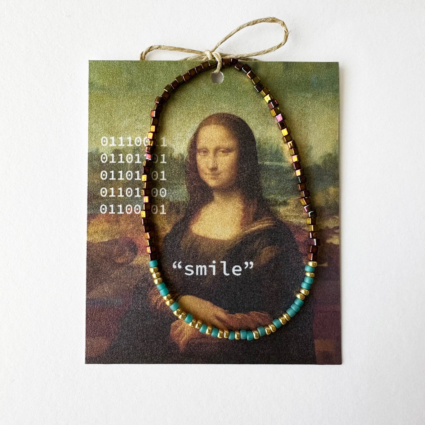 "smile" Mona Lisa binary code bracelet