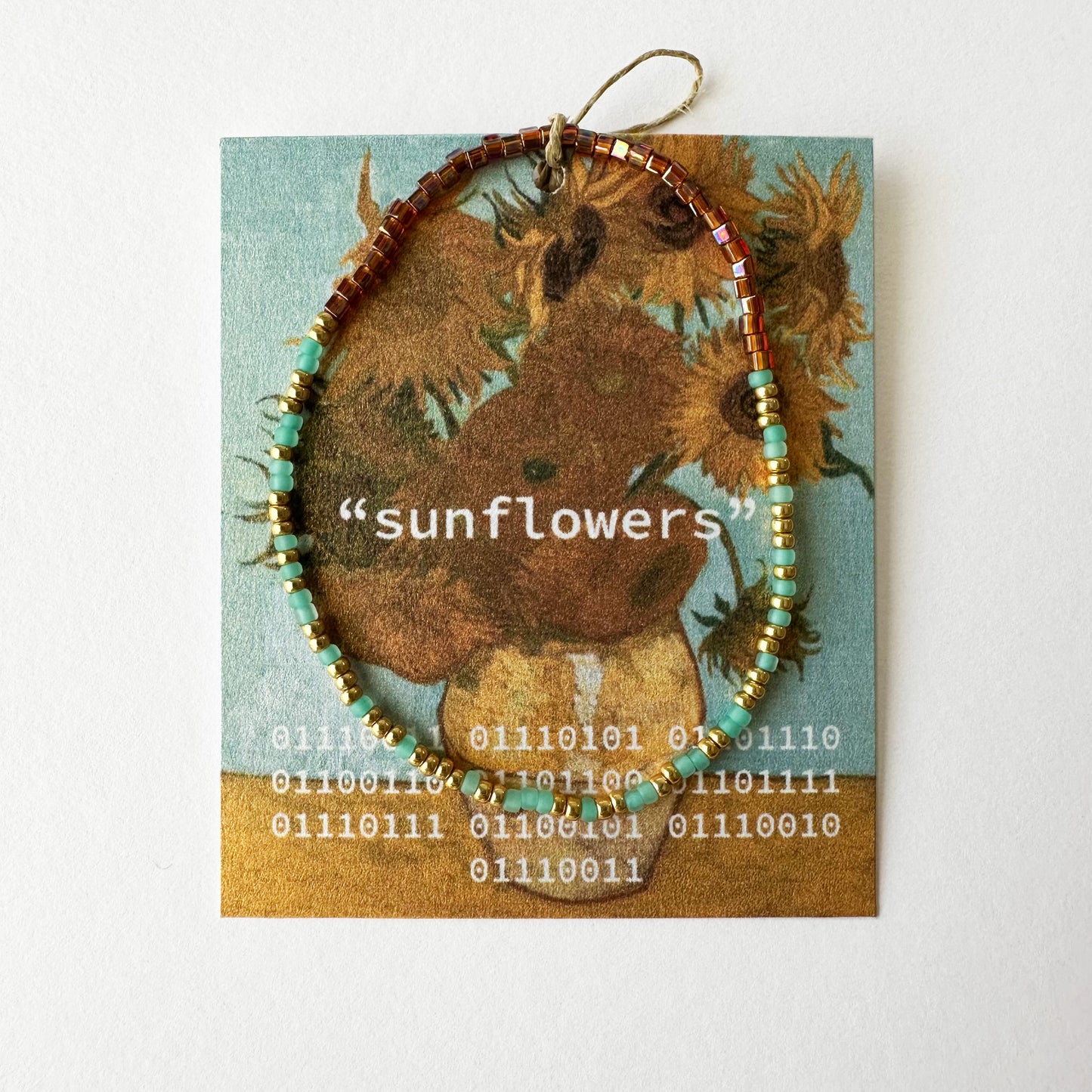 "sunflowers" Van Gogh binary code bracelet