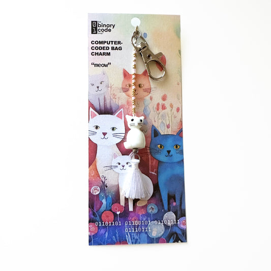 "meow" Binary Code Bag Charm/Keychain